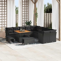 Garden Sofa Set Height-Adjustable 13 pcs Black Poly Rattan