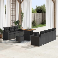 Garden Sofa Set Height-Adjustable 10 pcs Black Poly Rattan