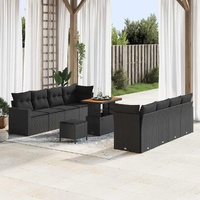 Garden Sofa Set Height-Adjustable 11 pcs Black Poly Rattan