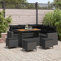 Garden Sofa Set Height-Adjustable 9 pcs Black Poly Rattan