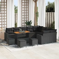 Garden Sofa Set Height-Adjustable 13 pcs Black Poly Rattan