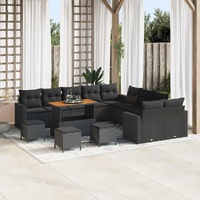 Garden Sofa Set Height-Adjustable 14 pcs Black Poly Rattan