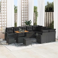 Garden Sofa Set Height-Adjustable 12 pcs Black Poly Rattan