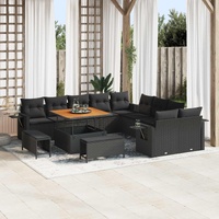 Garden Sofa Set Height-Adjustable 13 pcs Black Poly Rattan