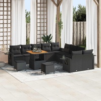 Garden Sofa Set Height-Adjustable 13 pcs Black Poly Rattan