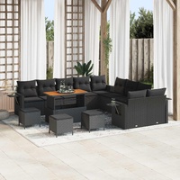 Garden Sofa Set Height-Adjustable 14 pcs Black Poly Rattan