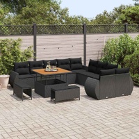Garden Sofa Set Height-Adjustable 13 pcs Black Poly Rattan