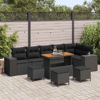 Garden Sofa Set Height-Adjustable 10 pcs Black Poly Rattan