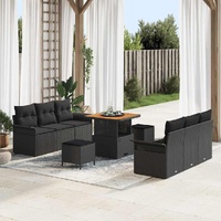 Garden Sofa Set Height-Adjustable 9 pcs Black Poly Rattan