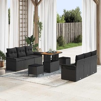 Garden Sofa Set Height-Adjustable 9 pcs Black Poly Rattan