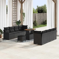Garden Sofa Set with Cushion 11 pcs Black Poly Rattan