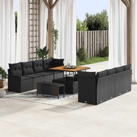 Garden Sofa Set with Cushion 11 pcs Black Poly Rattan