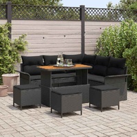 Garden Sofa Set with Cushion 9 pcs Black Poly Rattan