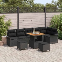 Garden Sofa Set with Cushion 9 pcs Black Poly Rattan