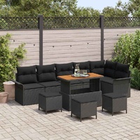 Garden Sofa Set with Cushion 10 pcs Black Poly Rattan