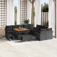 Garden Sofa Set Height-Adjustable 13 pcs Black Poly Rattan