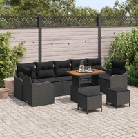 Garden Sofa Set with Cushion 10 pcs Black Poly Rattan