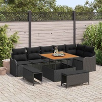 Garden Sofa Set with Cushion 9 pcs Black Poly Rattan