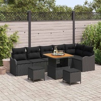 Garden Sofa Set with Cushion 9 pcs Black Poly Rattan