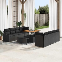 Garden Sofa Set with Cushion 11 pcs Black Poly Rattan