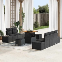 Garden Sofa Set with Cushion 8 pcs Black Poly Rattan