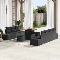 Garden Sofa Set with Cushion 10 pcs Black Poly Rattan