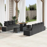 Garden Sofa Set with Cushion 10 pcs Black Poly Rattan