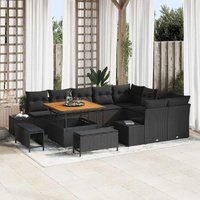 Garden Sofa Set with Cushion 12 pcs Black Poly Rattan