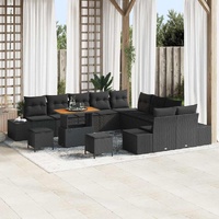 Garden Sofa Set with Cushion 13 pcs Black Poly Rattan