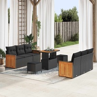 Garden Sofa Set 9 pcs Black Poly Rattan and Powder-Coated Steel