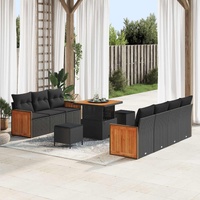 Garden Sofa Set with Cushion 10 pcs Black