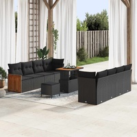 Garden Sofa Set with Cushion 11 pcs Black