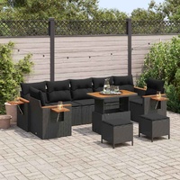 Garden Sofa Set with Cushion 10 pcs Black 90 x 55 x 71 cm