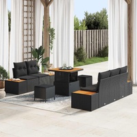 Garden Sofa Set 8 pcs Black Poly Rattan and Powder-coated Steel