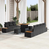 Garden Sofa Set with Cushion 10 pcs Black