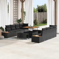 Garden Sofa Set with Cushion 11 pcs Black