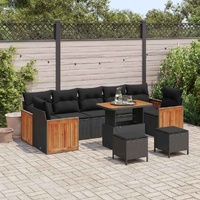Garden Sofa Set with Cushion 10 pcs Black 90 x 55 x 71 cm