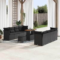 Garden Sofa Set with Cushion 11 pcs Black 90 x 55 x 71 cm
