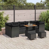 Garden Sofa Set with Cushion 10 pcs Black 90 x 55 x 71 cm