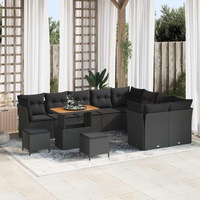 Garden Sofa Set with Cushion with Storage 12 pcs Black