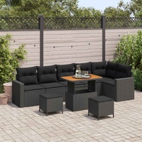 Garden Sofa Set with Cushion 11 pcs Black Poly Rattan