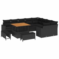 Garden Sofa Set with Cushion 13 pcs Black Poly Rattan