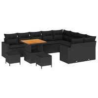 Garden Sofa Set with Cushion 13 pcs Black Poly Rattan