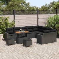 Garden Sofa Set with Cushion 12 pcs Black 90 x 55 x 71 cm