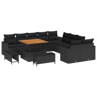 Garden Sofa Set with Cushion 17 pcs Black Poly Rattan