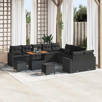 Garden Sofa Set with Cushion 17 pcs Black Poly Rattan