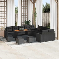 Garden Sofa Set with Cushion 18 pcs Black Poly Rattan