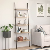 5-Tier Leaning Shelf Light Brown and Black 64x34x185.5 cm