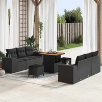 Garden Sofa Set with Pillow Black 221 x 204 x 85 cm Poly Rattan