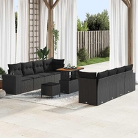 Garden Sofa Set with Cushion 11 pcs Black 90 x 55 x 71 cm